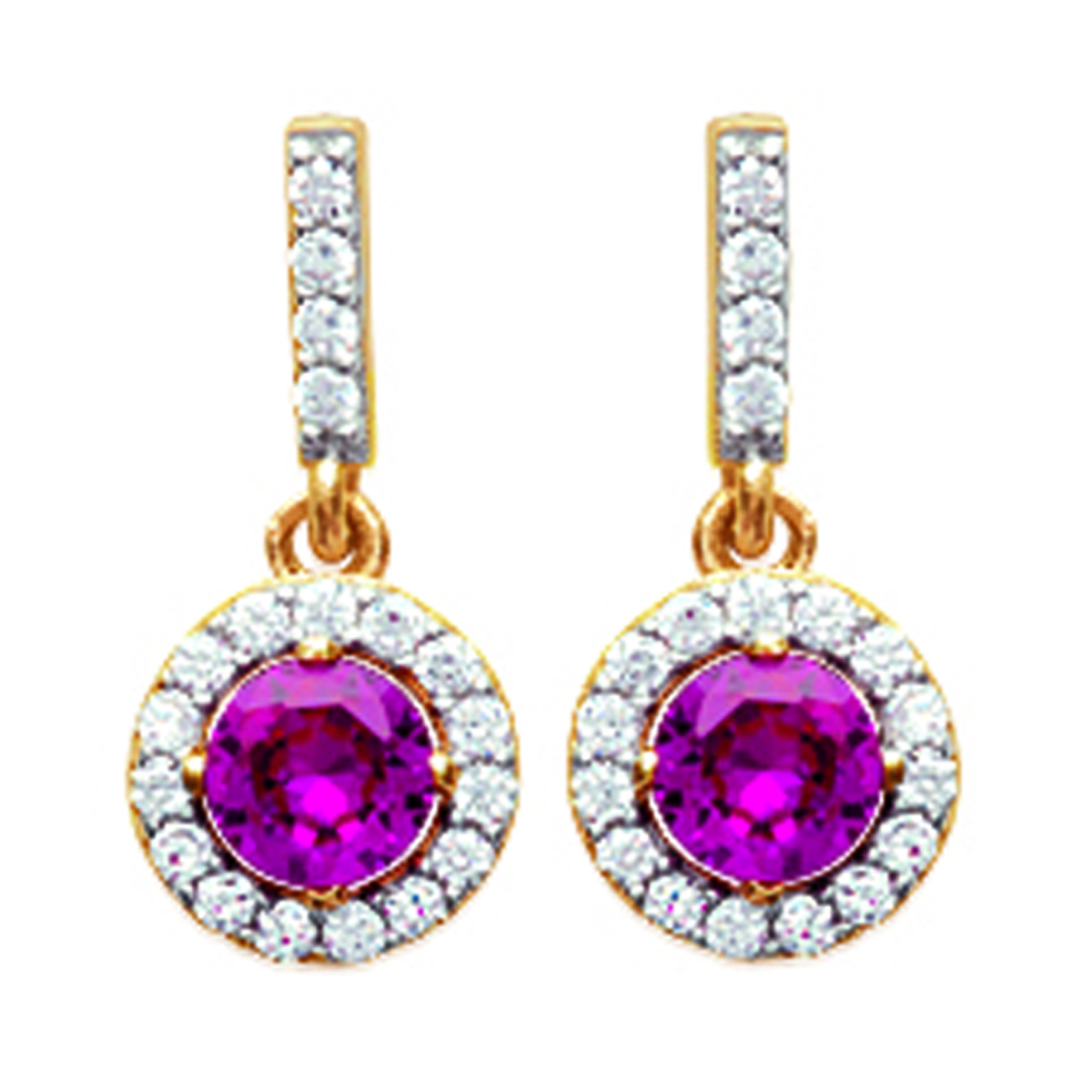 Boucles Plaqué Or \'Sissi\' rubis blanc doré - 15x7 mm - [L7888]