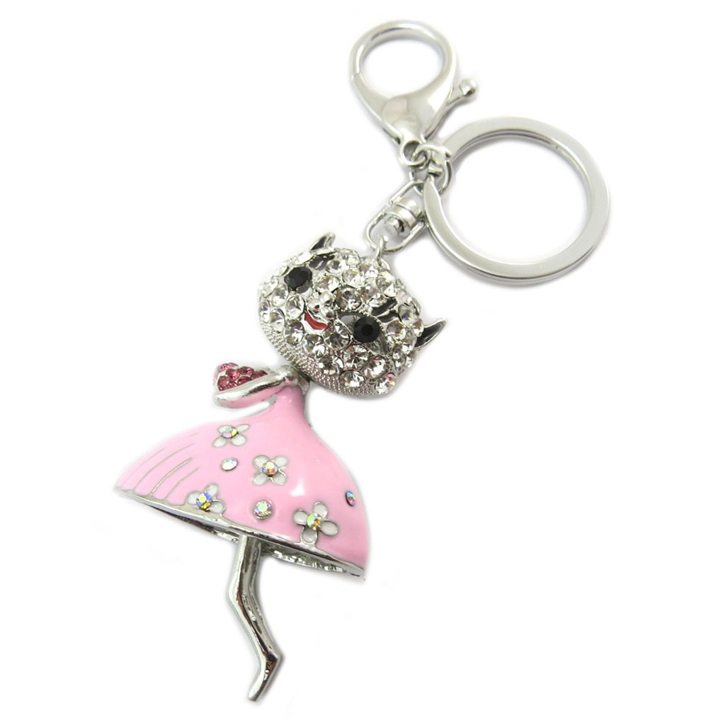 Porte-Clés Créateur \'Chat\' blanc rose argenté - 75x40 mm - [P4916]