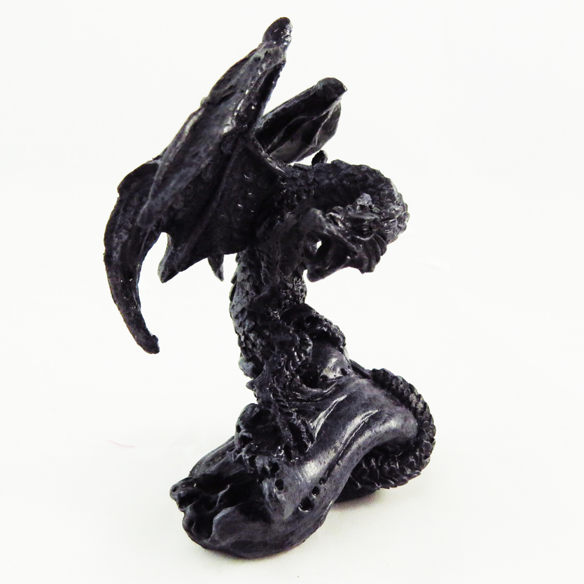 Mini statuette résine \'Dragon Mystique\' gris foncé - 6 cm - [A0419]