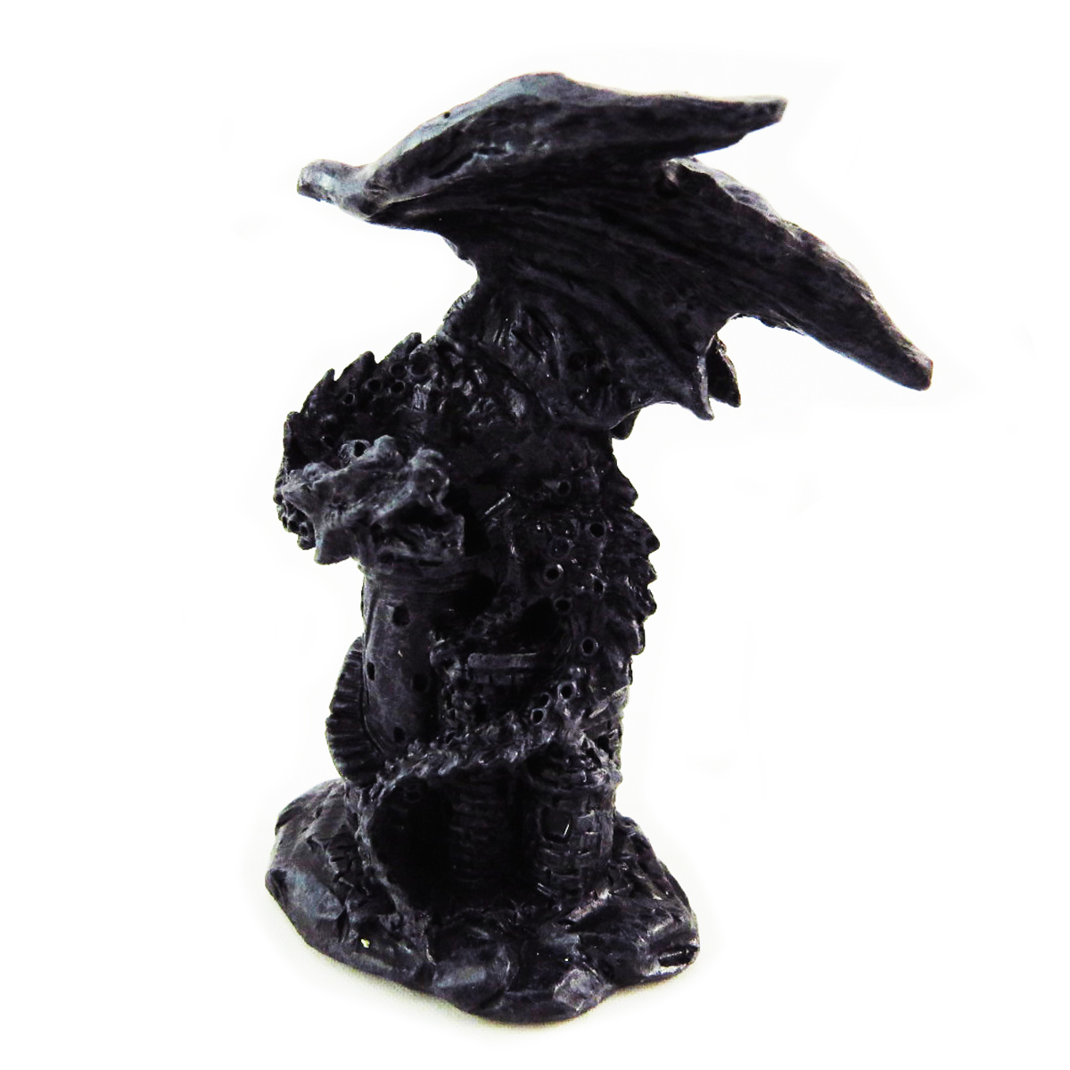 Mini statuette résine \'Dragon Mystique\' gris foncé - 6 cm - [A0420]