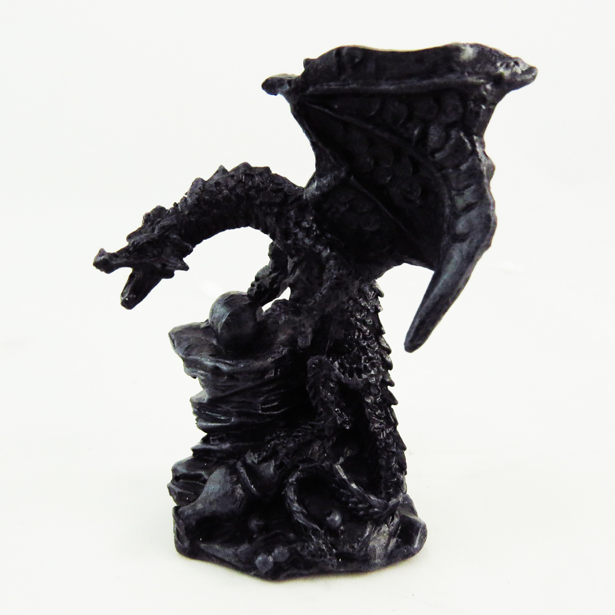 Mini statuette résine \'Dragon Mystique\' gris foncé - 6 cm - [A0421]