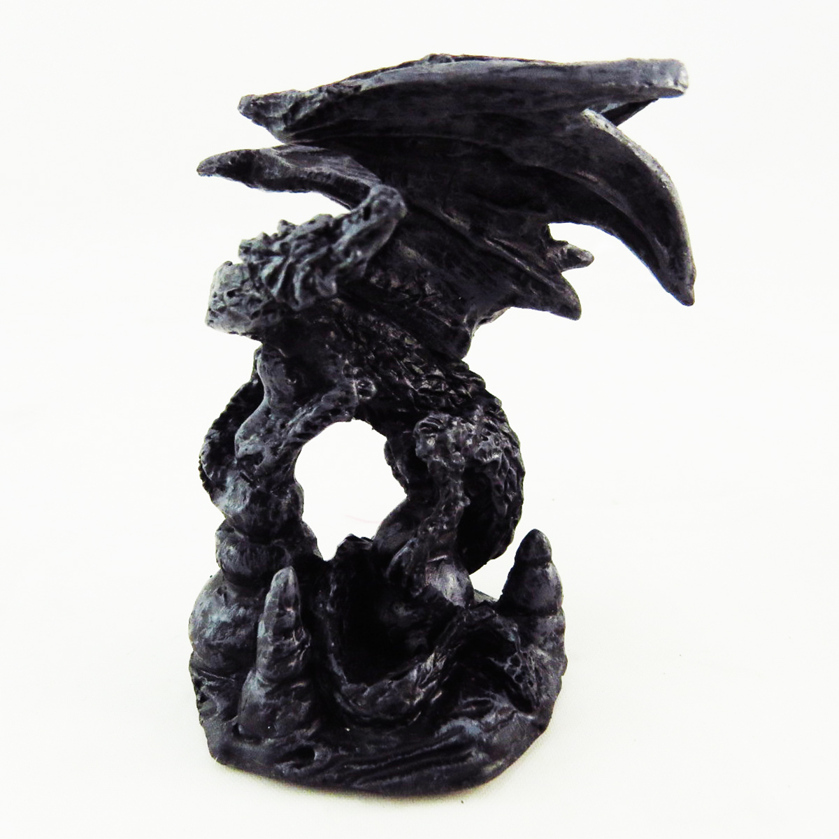 Mini statuette résine \'Dragon Mystique\' gris foncé - 6 cm - [A0423]