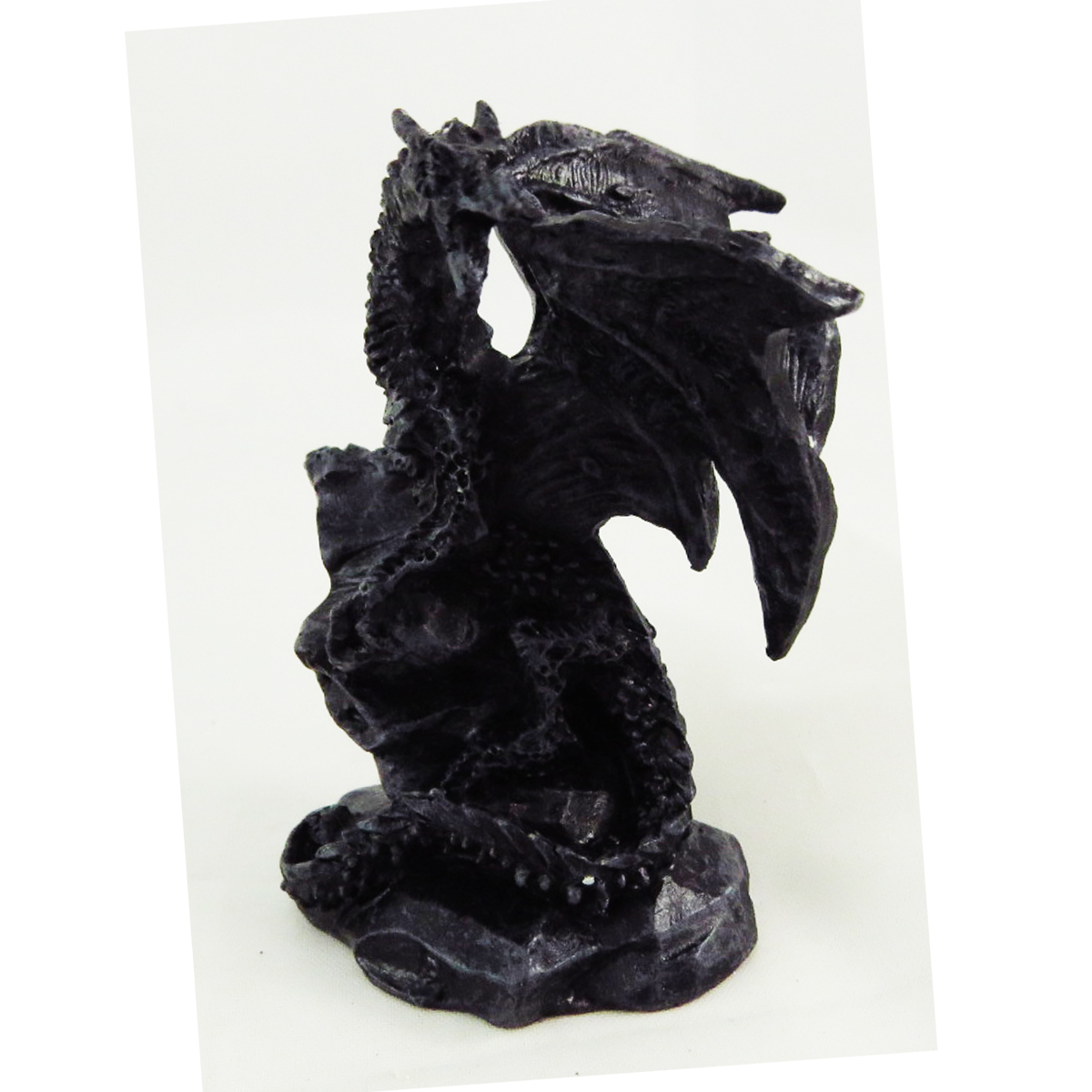 Mini statuette résine \'Dragon Mystique\' gris foncé - 6 cm - [A0428]