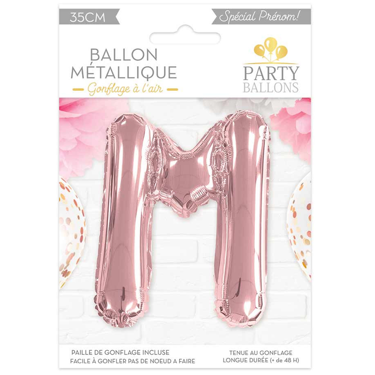 Ballon métallique \'Lettre M\' rosé - 35 cm - [A0443]