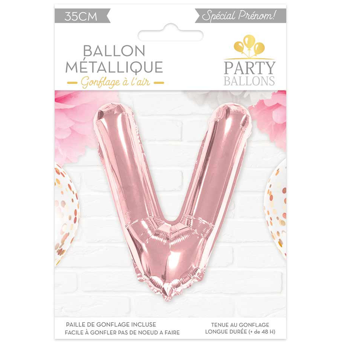 Ballon métallique \'Lettre V\' rosé - 35 cm - [A0452]