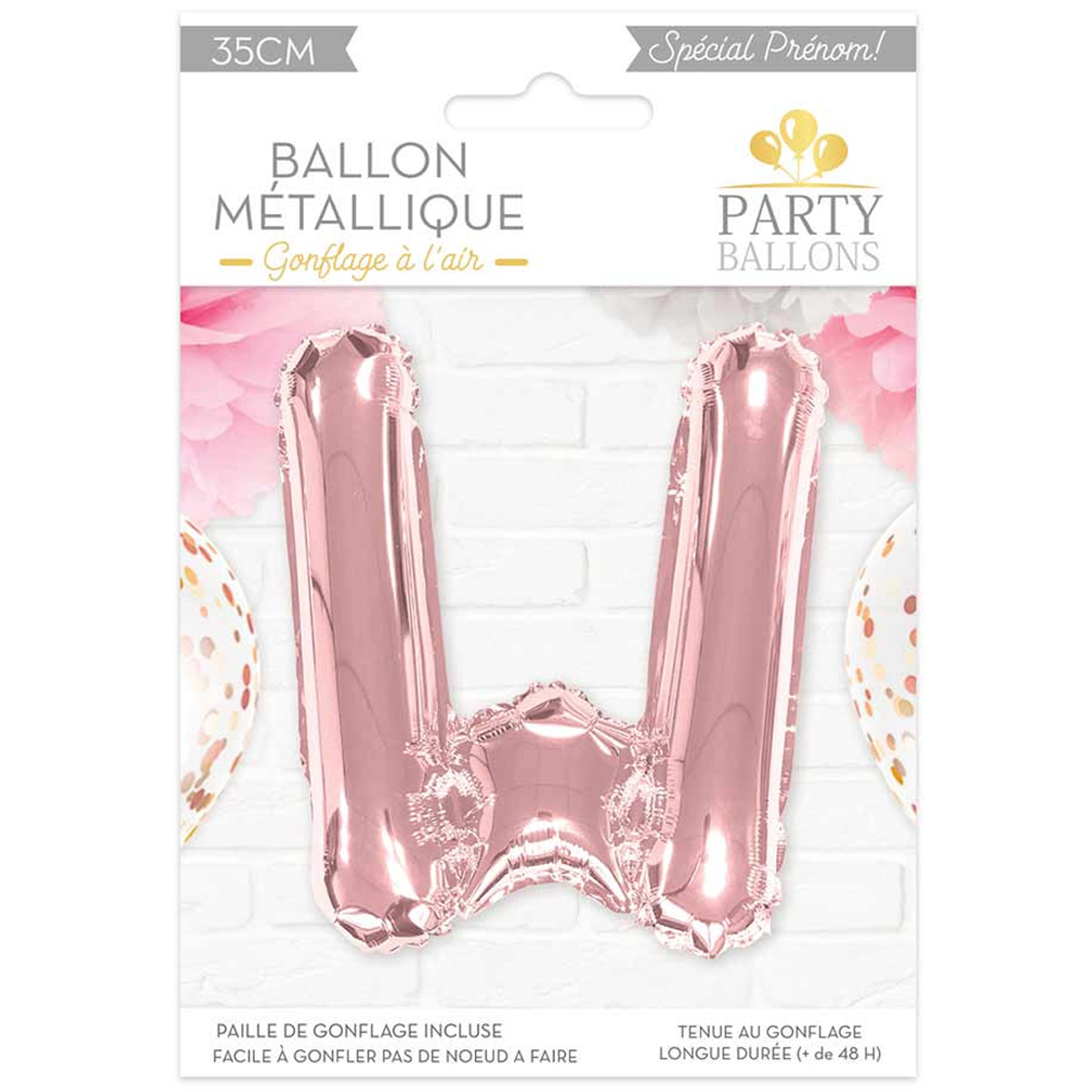 Ballon métallique \'Lettre W\' rosé - 35 cm - [A0453]