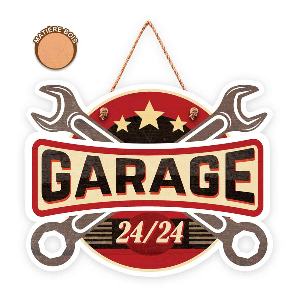 Plaque bois \'Garage\' marron rouge - 20x16 cm - [R3372]
