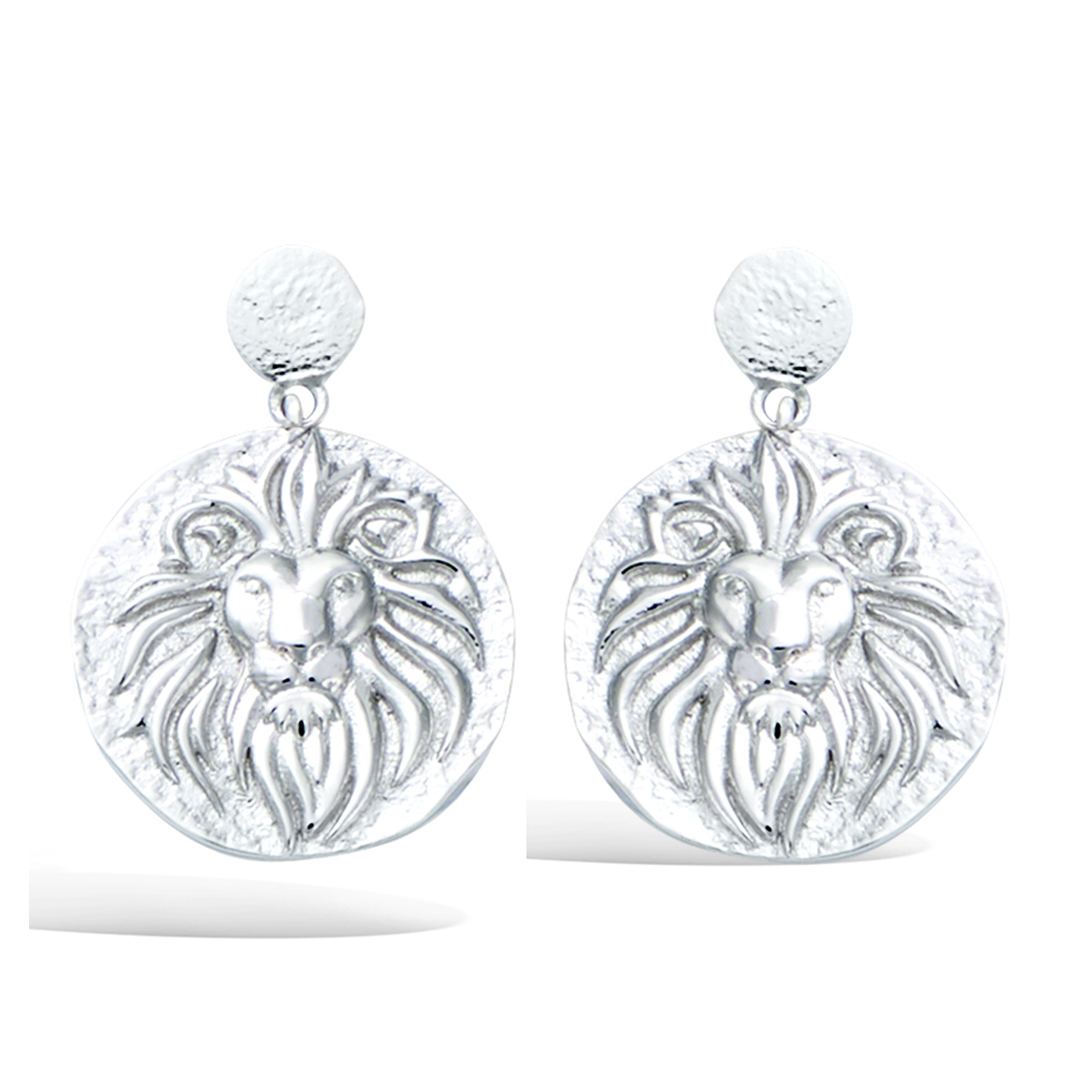 Boucles Argent \'Lion\' argenté (rhodié) - 23x17 mm - [R3433]