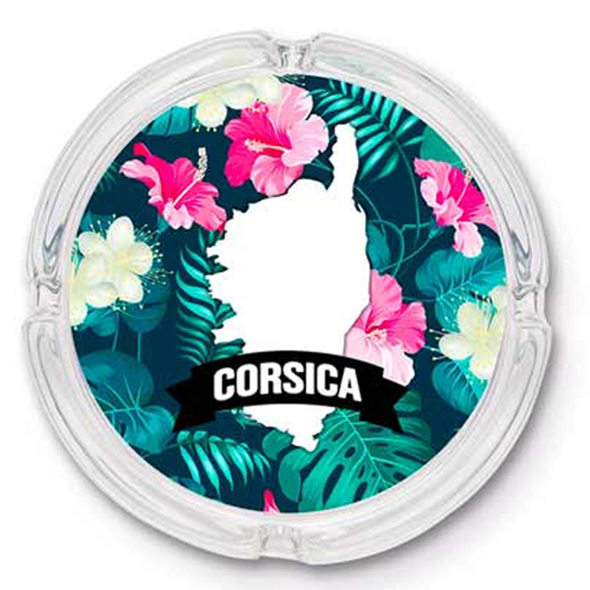 Cendrier verre \'Corsica\' vert rose (carte) - 105x3 cm - [A0648]