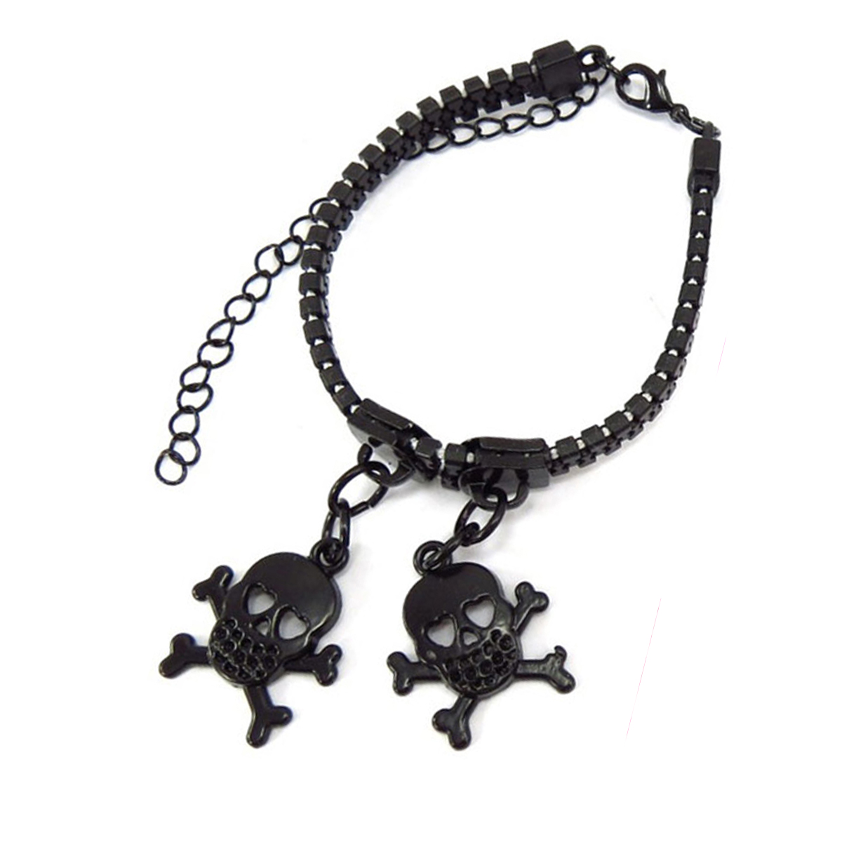 Bracelet résine \'Zip\' noir (tête de mort) - 16 mm - [R3254]