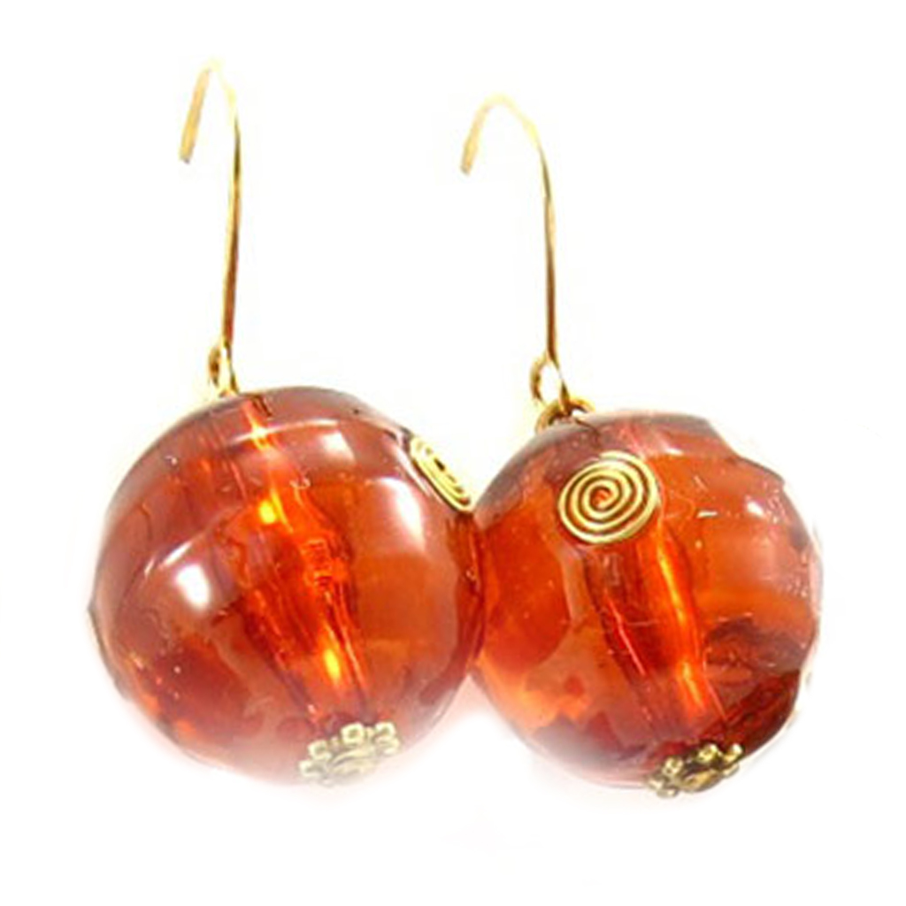 Boucles d\'oreilles verre \'Calcutta\' orange - 15 mm - [R3275]