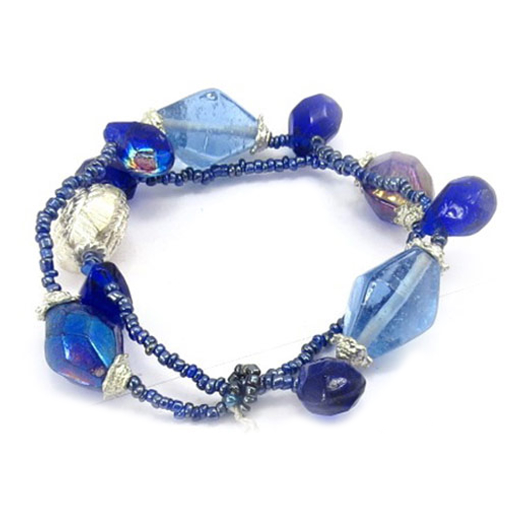 Bracelet verre \'Calcutta\' bleu - 2 rangs - [R3295]