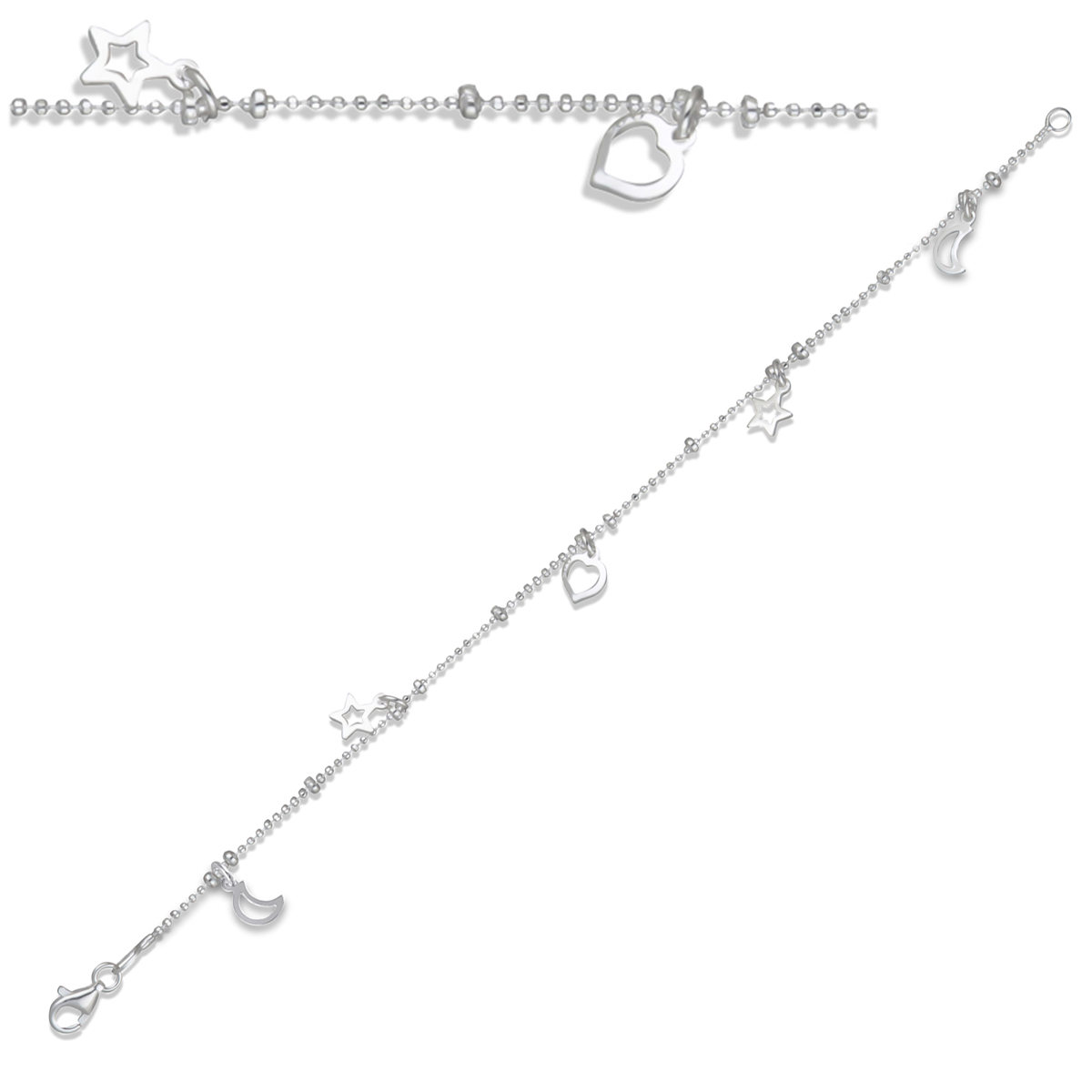 Bracelet Argent \'Dans la Lune et les Etoiles\' - 18 cm 6 mm - [P1712]
