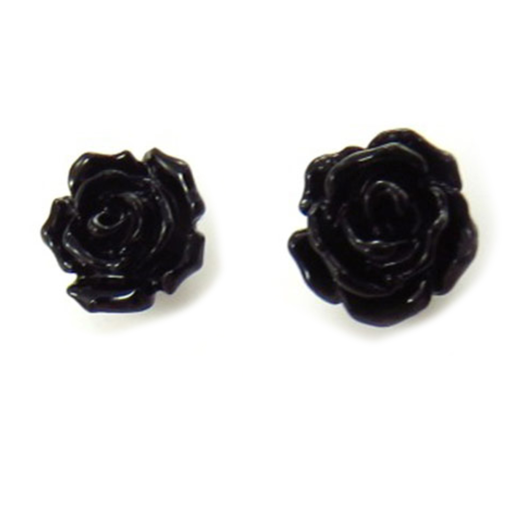Boucles d\'oreilles argent \'Rosa Romantica\' noir - 7 mm - [R3325]