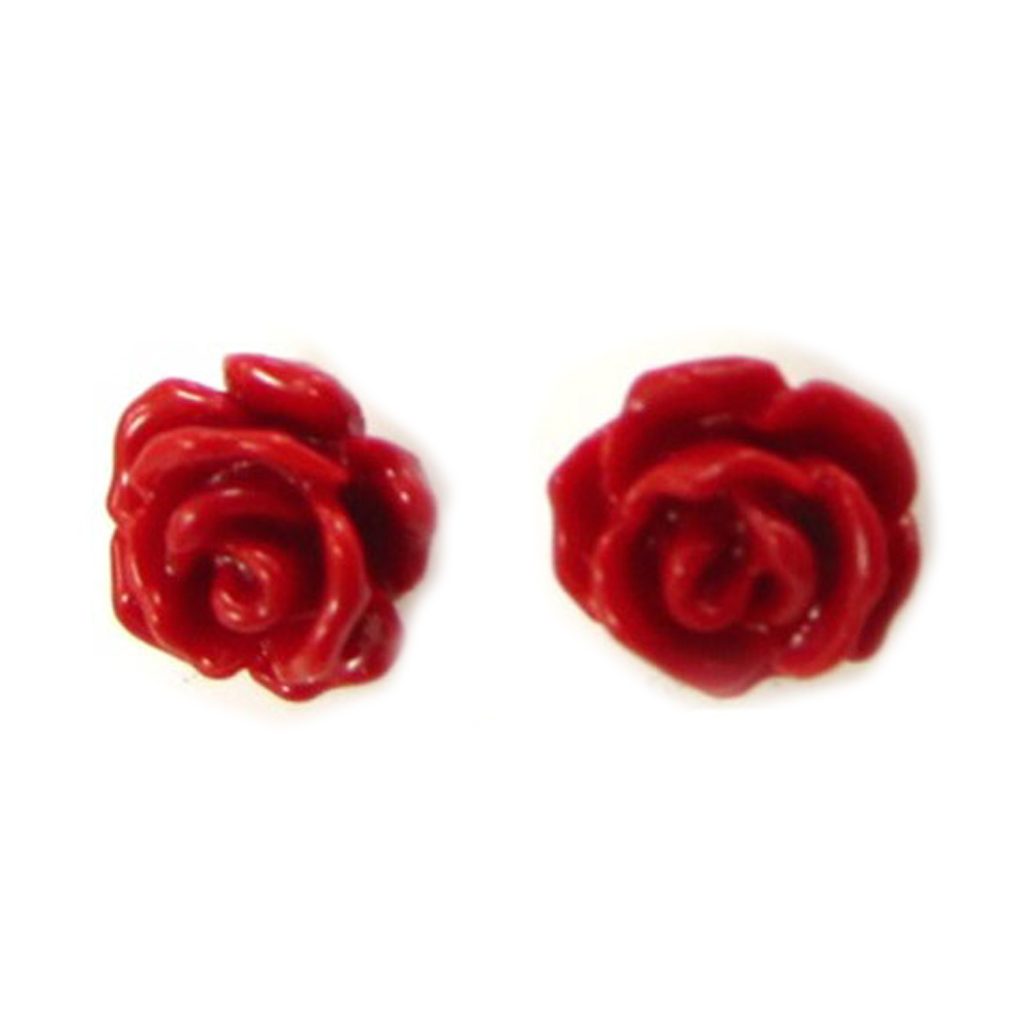 Boucles d\'oreilles argent \'Rosa Romantica\' rouge - 7 mm - [R3326]