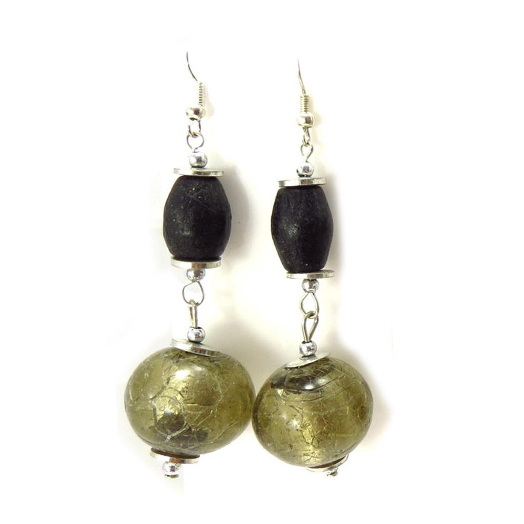 Boucles d\'oreilles \'Kilimanjaro\' noir - 75x18 mm - [R3334]