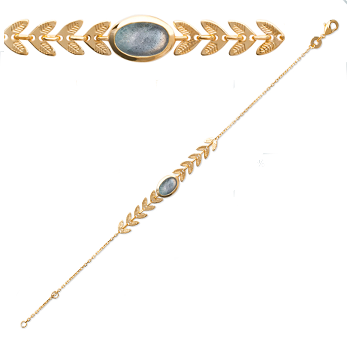 Bracelet Plaqué Or \'Cléopatra\' labradorite doré (épi de blé) - 18 cm 58x8 mm - [Q8154]