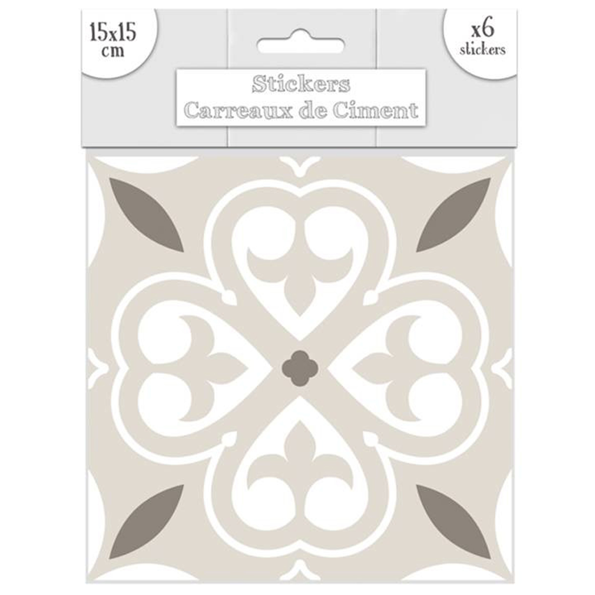 Set de 6 stickers \'Carreaux de Ciment\' greige - 15x15 cm - [Q7339]