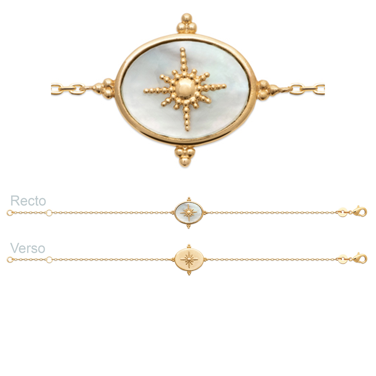 Bracelet Plaqué Or \'Cléopatra\' nacre doré (étoile du nord) - 20x15 mm - [R3562]
