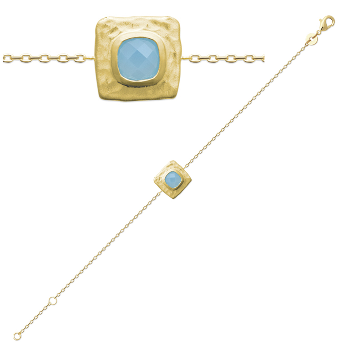 Bracelet Plaqué Or \'Cléopatra\' agate bleue doré - 12x12 mm - [R3563]