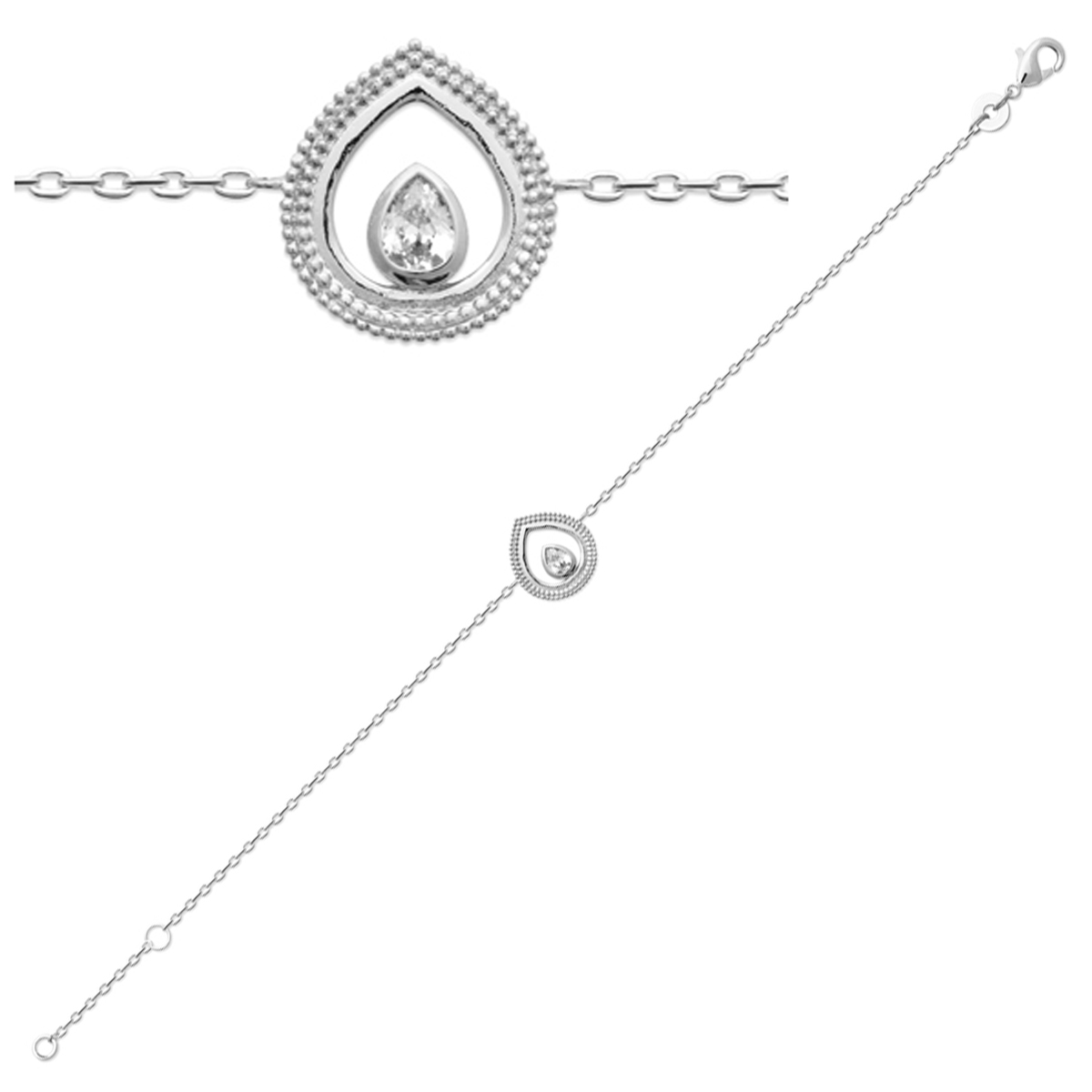 Bracelet Argent \'Sissi\' blanc argenté (rhodié) - 12x12 mm - [R3576]