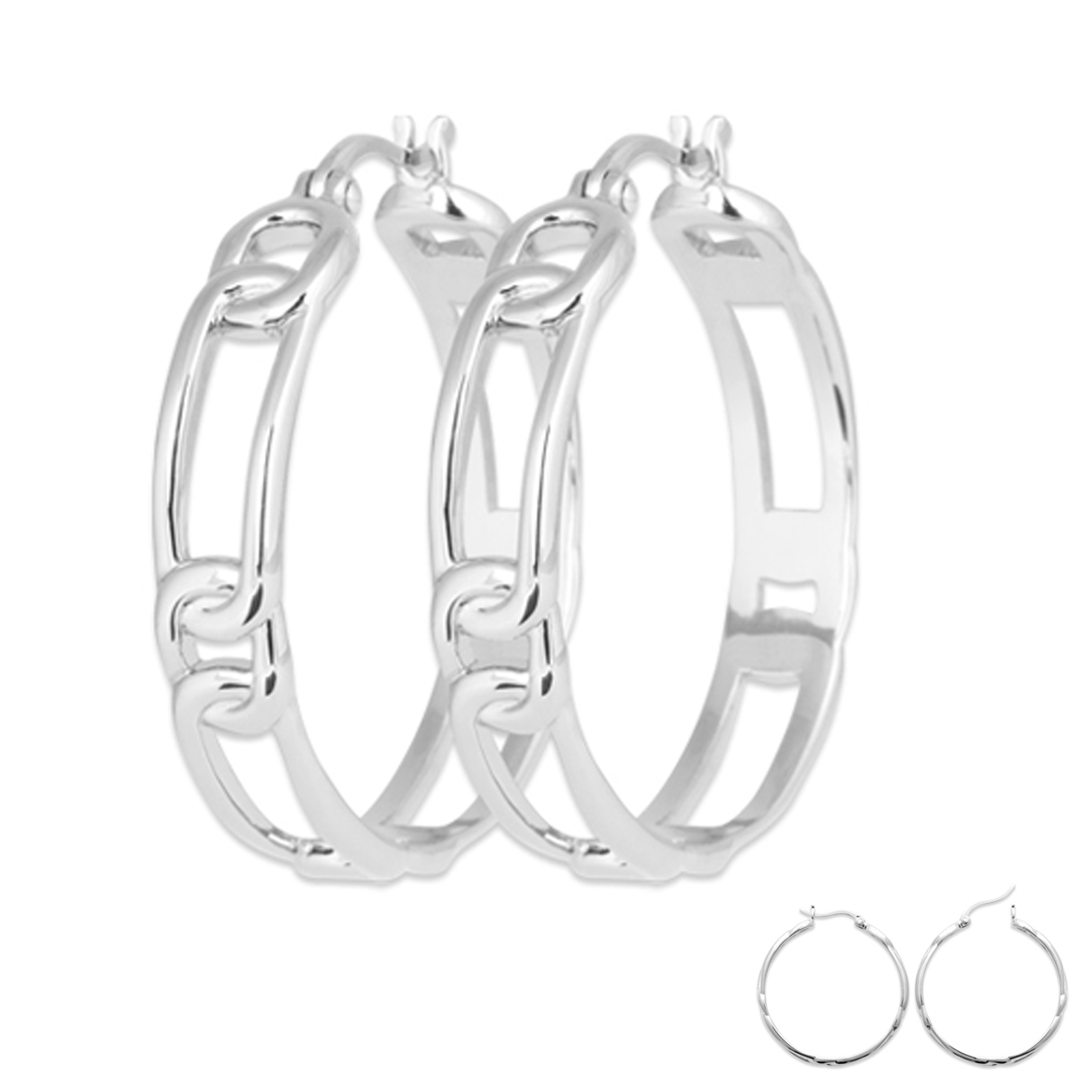 Créoles Argent \'Figaro\' argenté (rhodié) - 30 mm, largeur 5 mm - [R3625]