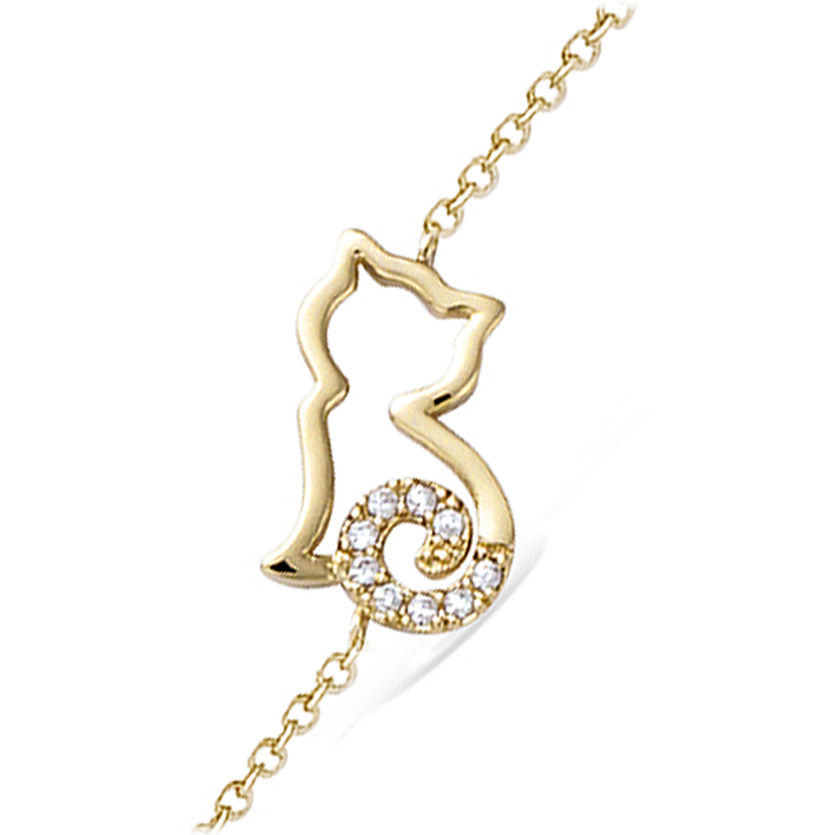 Bracelet Plaqué or \'Chat Silhouette\' blanc doré - 15x10 mm - [N6866]