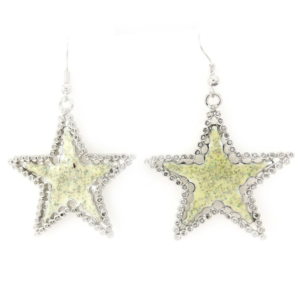 Boucles d\'oreilles \'Etoiles\' beige argenté - 55x37 mm - [R3351]