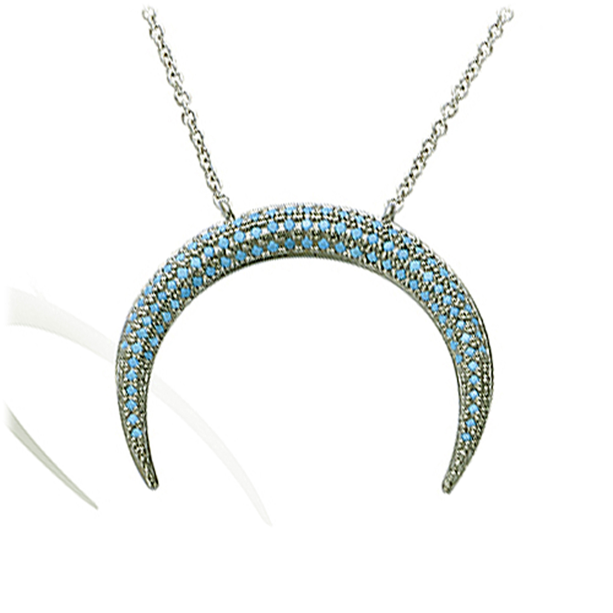 Collier Argent \'Navajos\' turquoise argenté rhodié (corne) - 30x20 mm - [R3679]