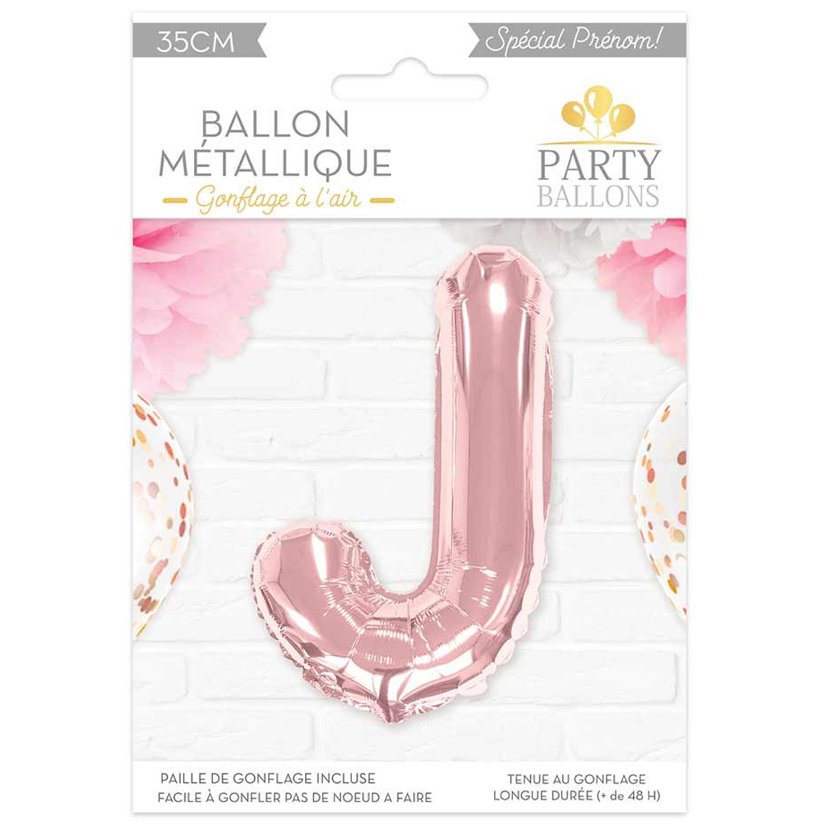 Ballon métallique \'Lettre J\' rosé - 35 cm - [A0440]