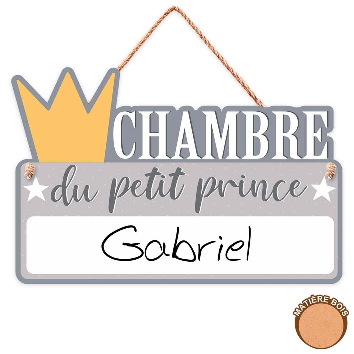 Plaque bois personnalisable \'Chambre du Petit Prince \' gris - 19x125 cm - [A0715]