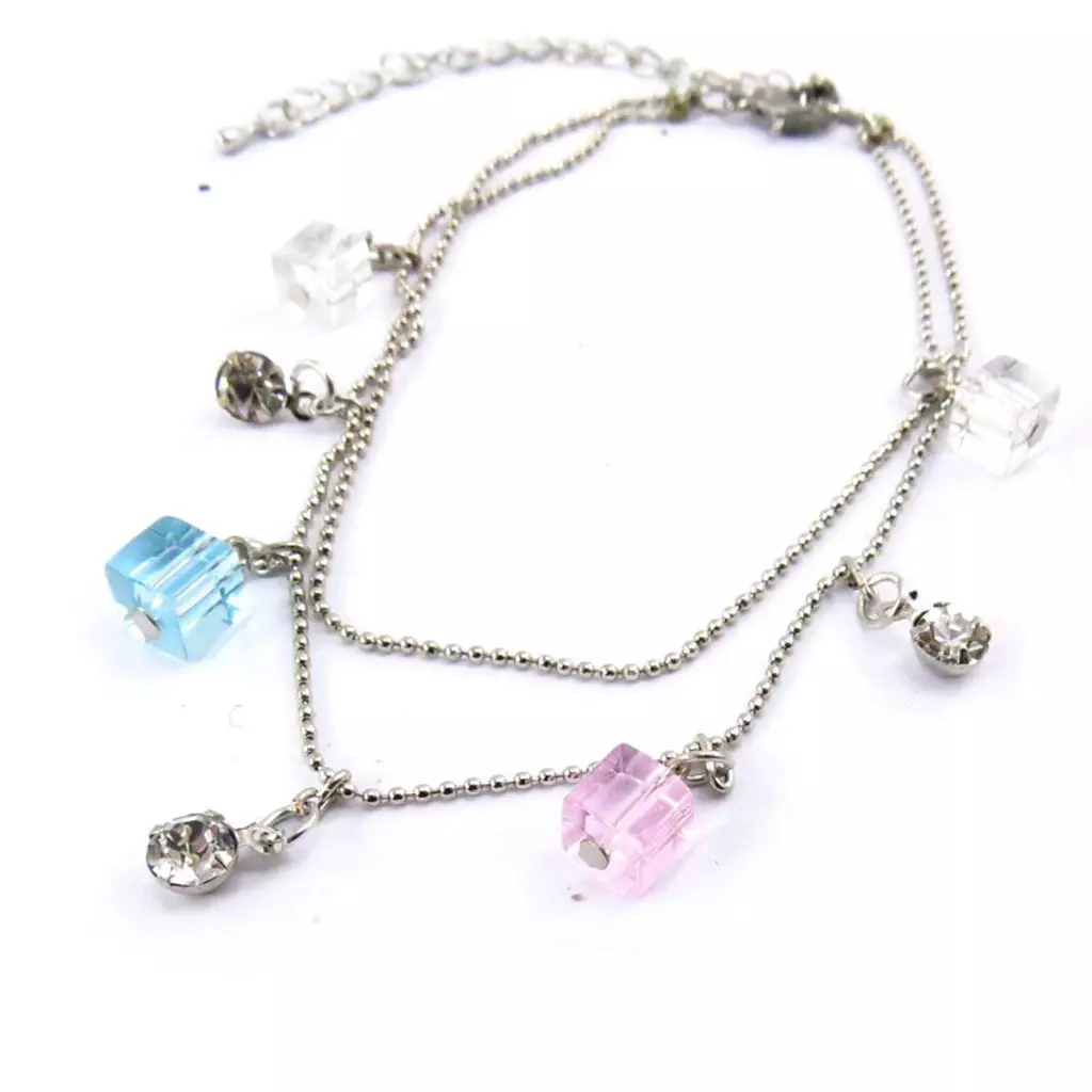 les trésors de lily Chaine Cheville 'Sissi' blanc rose bleu [J6933]