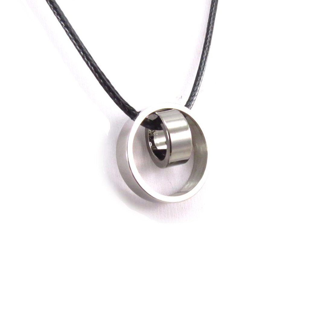 Collier acier \'Peaceful\' noir argenté  - [J6950]
