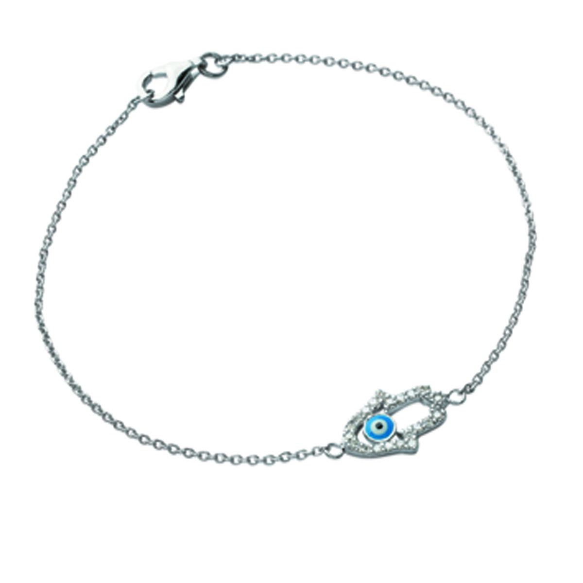 Bracelet Argent \'Fatma\' bleu blanc (rhodié) - 15x8 mm - [K5798]