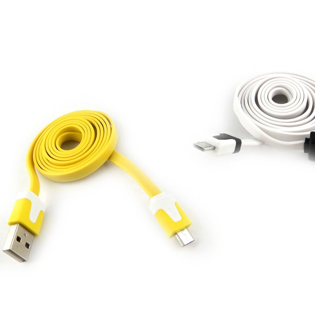 2 cables USB téléphones \'Coloriage\' jaune blanc (1m) - [K9281]