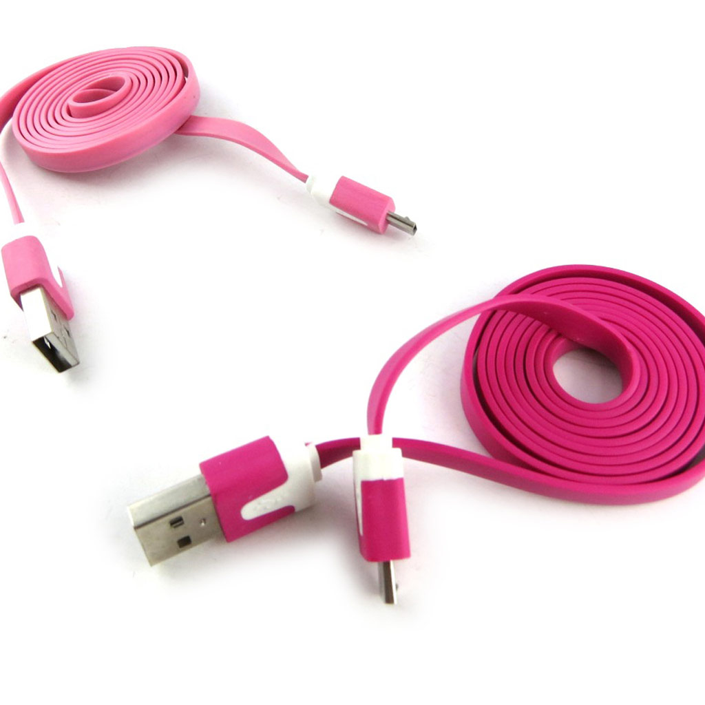 2 cables USB téléphones \'Coloriage\' rose fuschia (1m) - [K9285]
