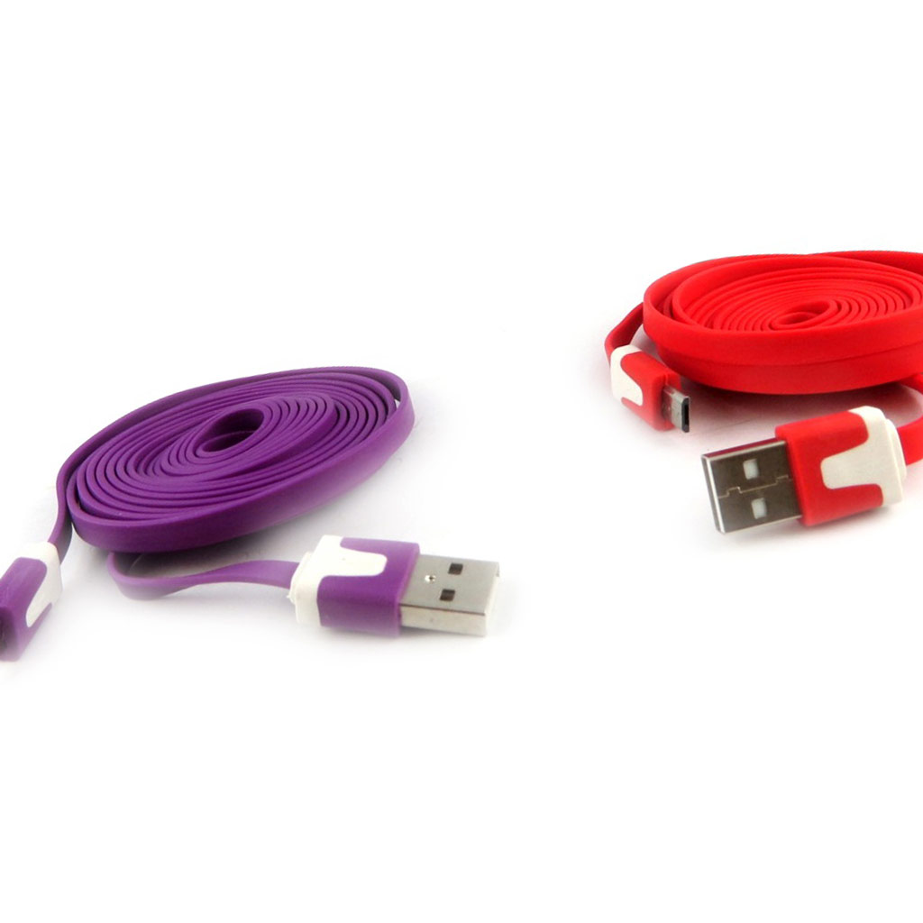 2 cables USB téléphones \'Coloriage\' violet rouge (2m) - [K9287]