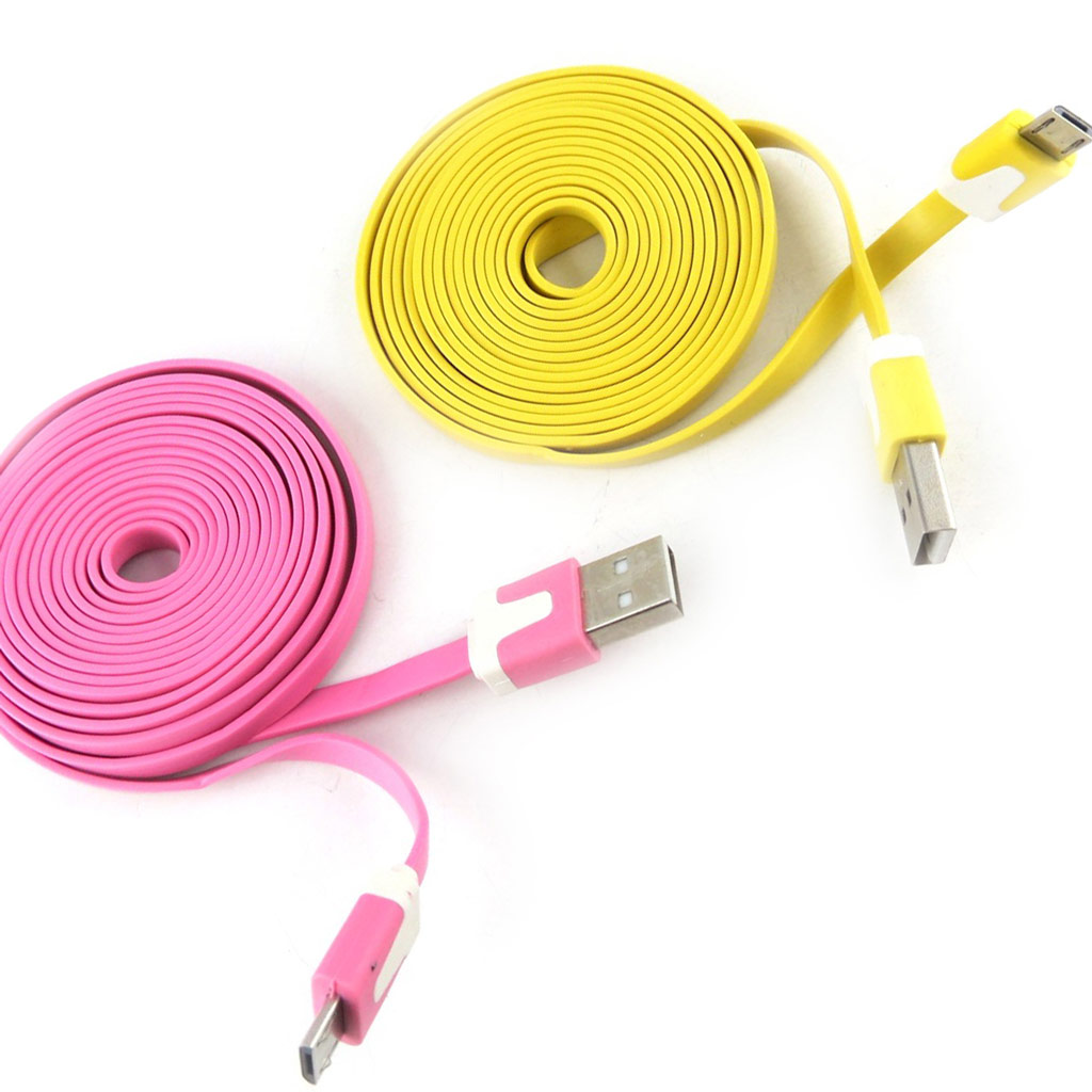 2 cables USB téléphones \'Coloriage\' rose jaune (2m) - [K9290]