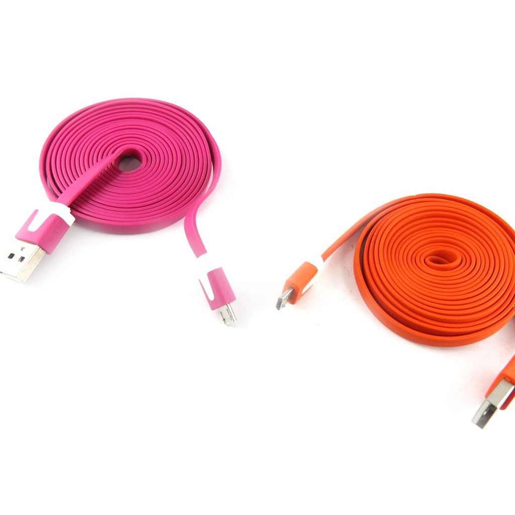 2 cables USB téléphones \'Coloriage\' rose orange (2m) - [K9291]