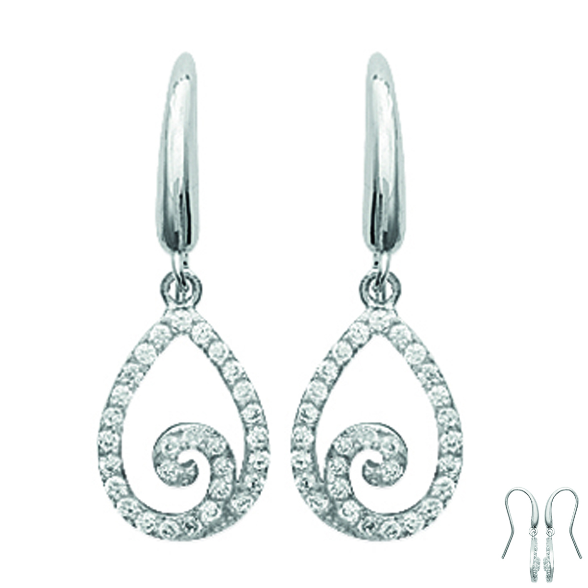 Boucles Argent \'Sissi\' blanc argenté (rhodié) - 35x10 mm - [L3733]