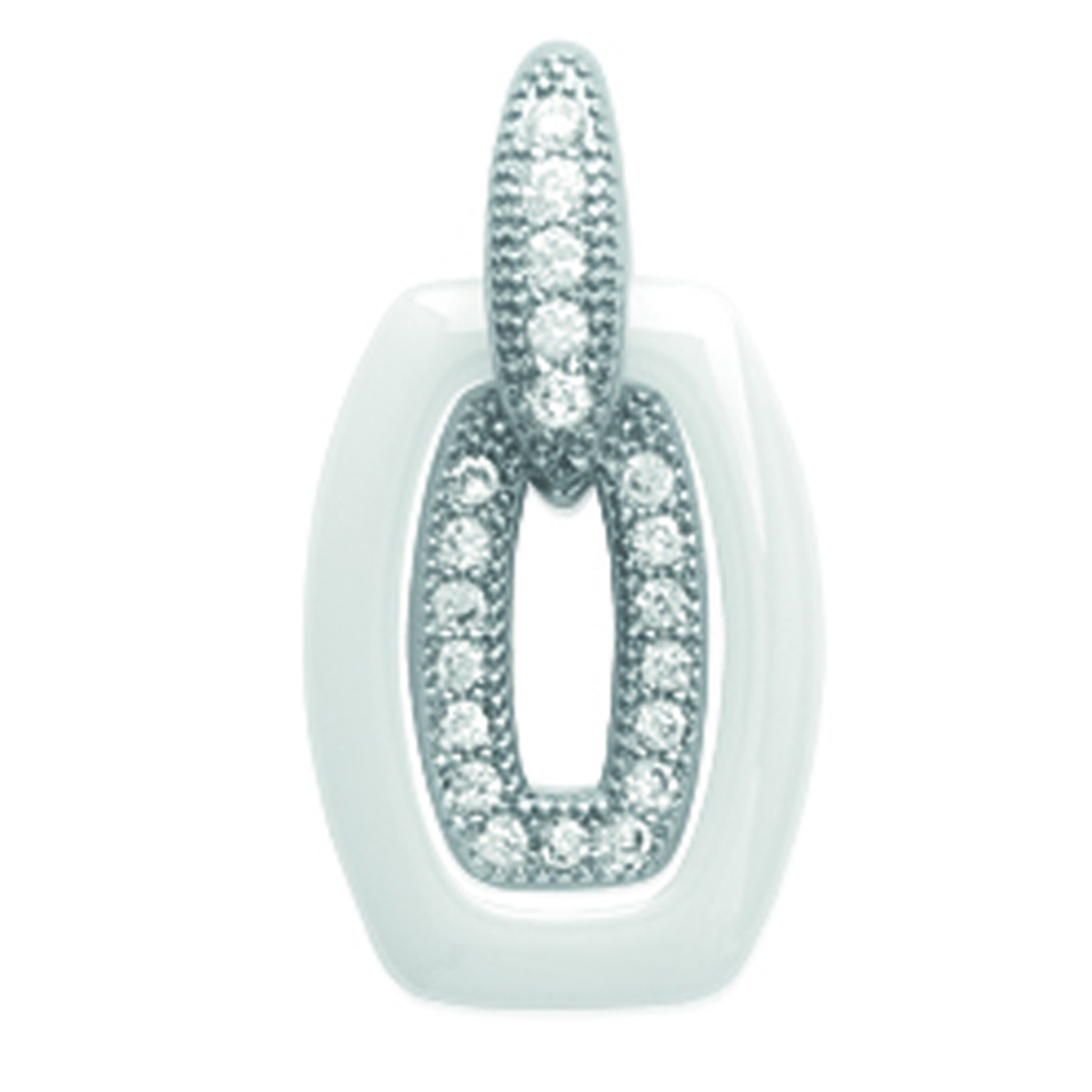 Pendentif Argent \'Sissi\' blanc (céramique) rhodié - 15x10 mm - [L5675]