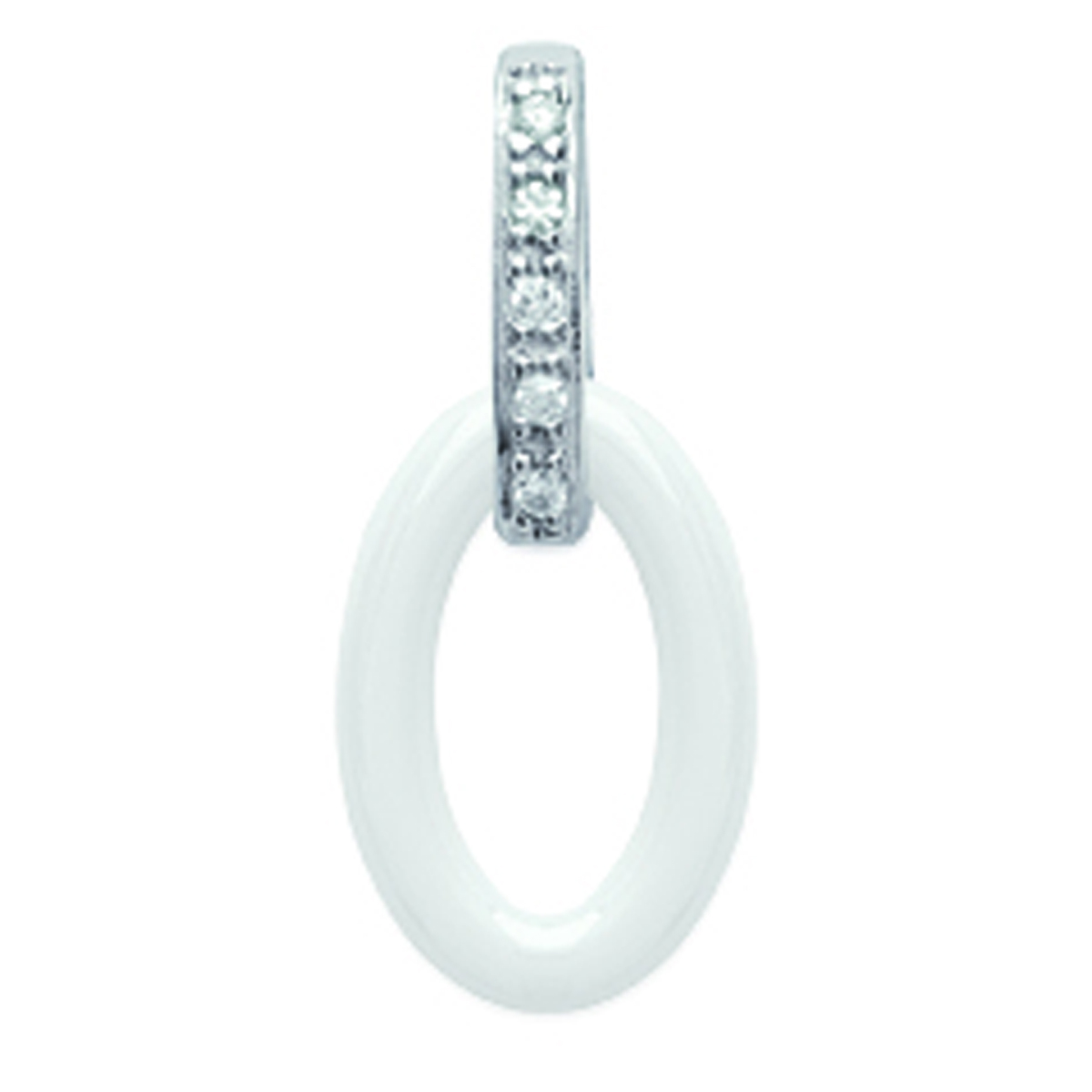 Pendentif Argent \'Sissi\' blanc (céramique) rhodié - 18x8 mm - [L5685]