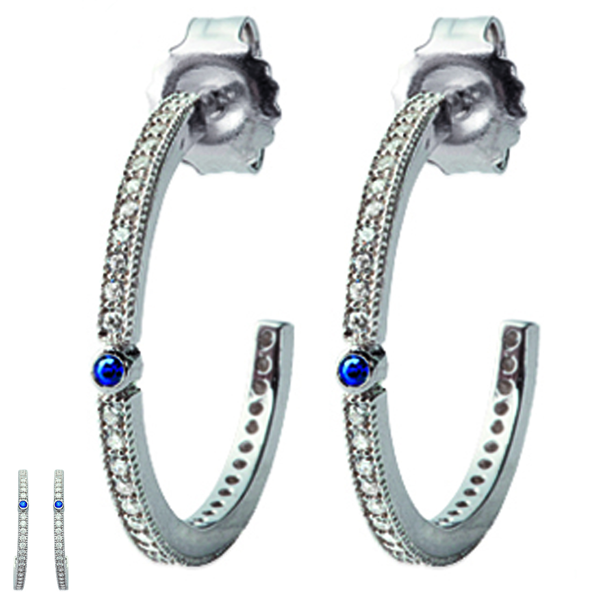 Créoles Argent \'Sissi\' saphir blanc  - [L6673]