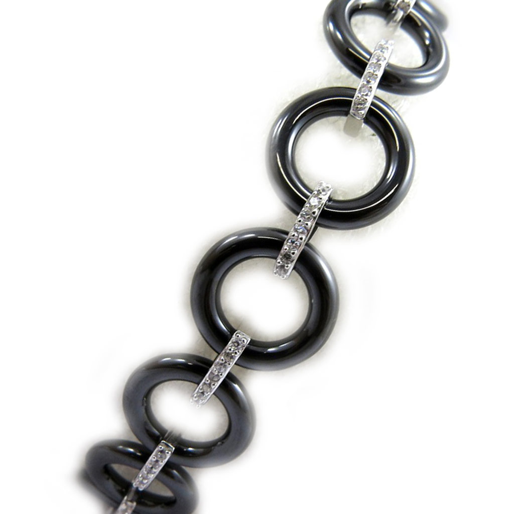 Bracelet Argent \'Sissi\' noir argenté rhodié (céramique) - 11 mm - [L6676]