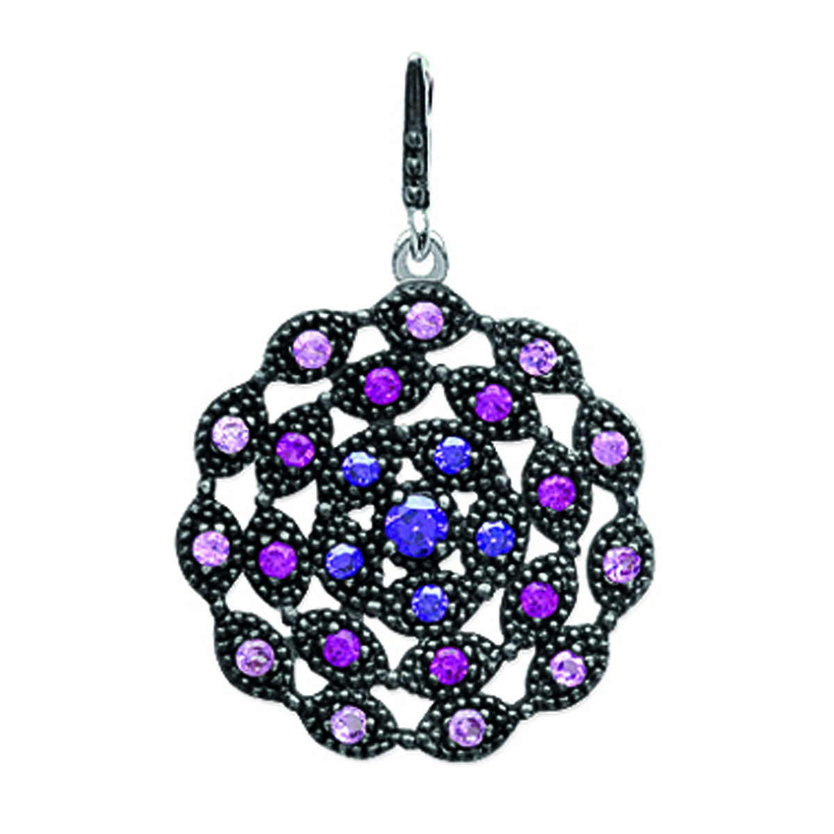 Pendentif Argent \'Sappho\' violet (rhodié) - 19 mm - [L6691]