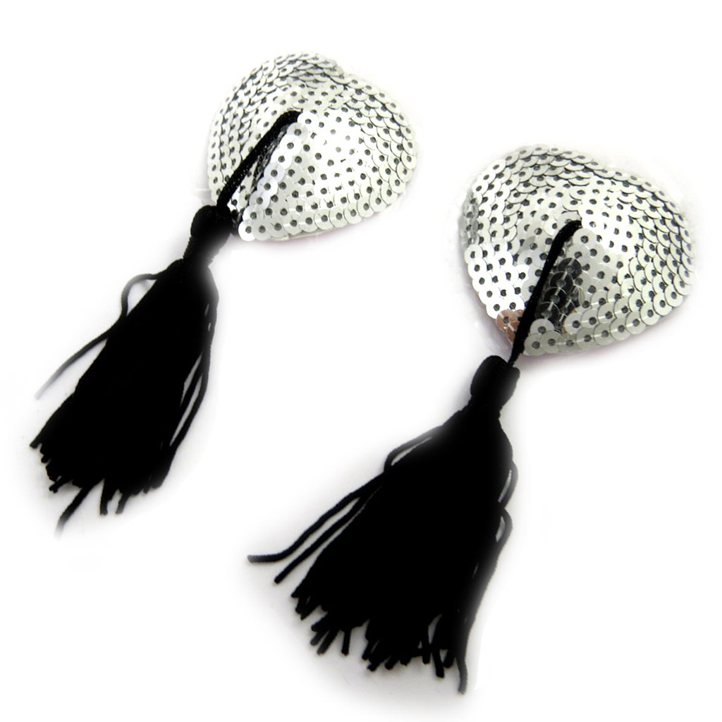 Cache-tétons auto-adhésifs \'Aphrodite\' love argenté paillettes - [L9489]
