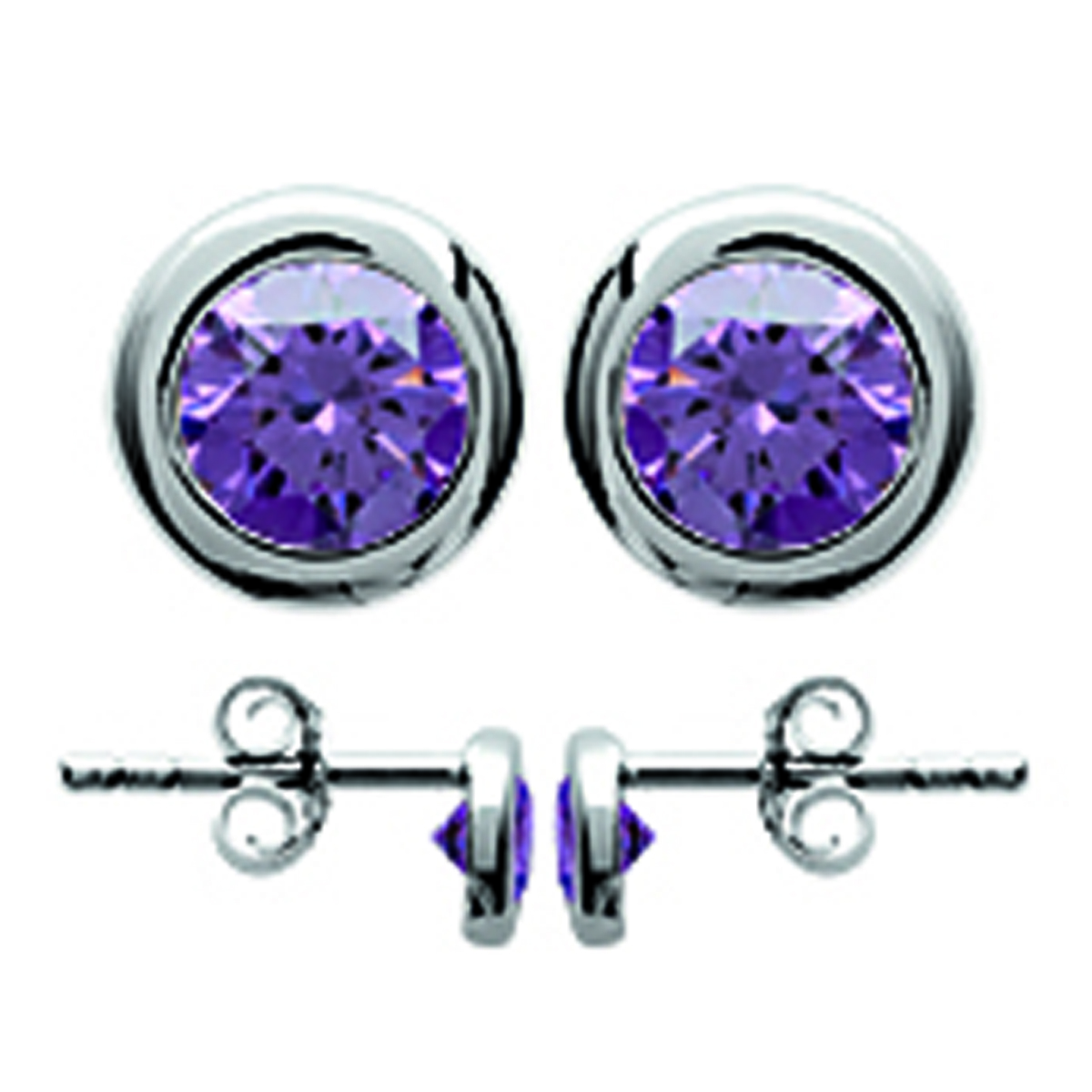 Boucles argent \'Unique\' améthyste argenté (rhodié) - 4 mm - [M1082]
