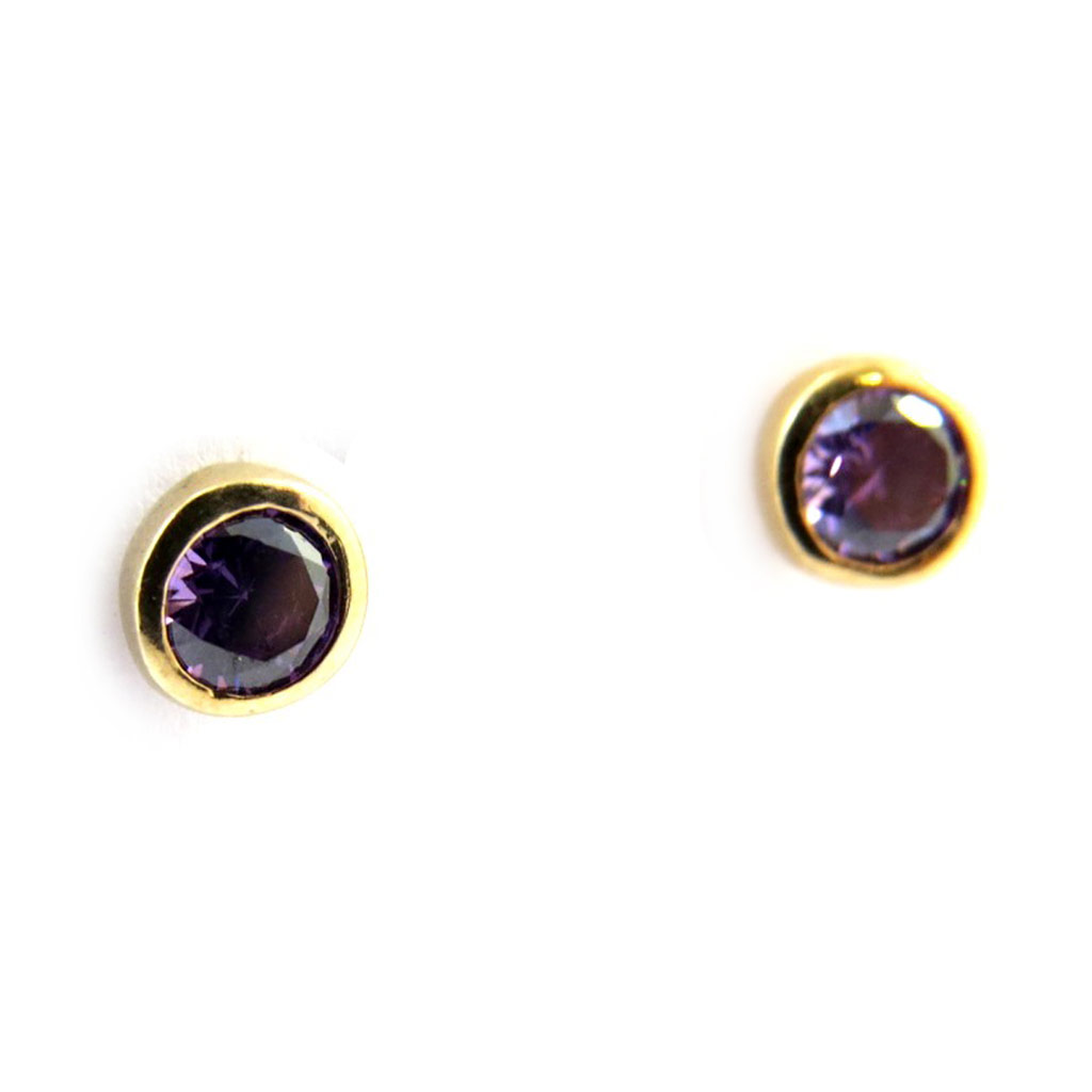Boucles Plaqué Or \'Unique\' améthyste doré - 3 mm - [M1084]