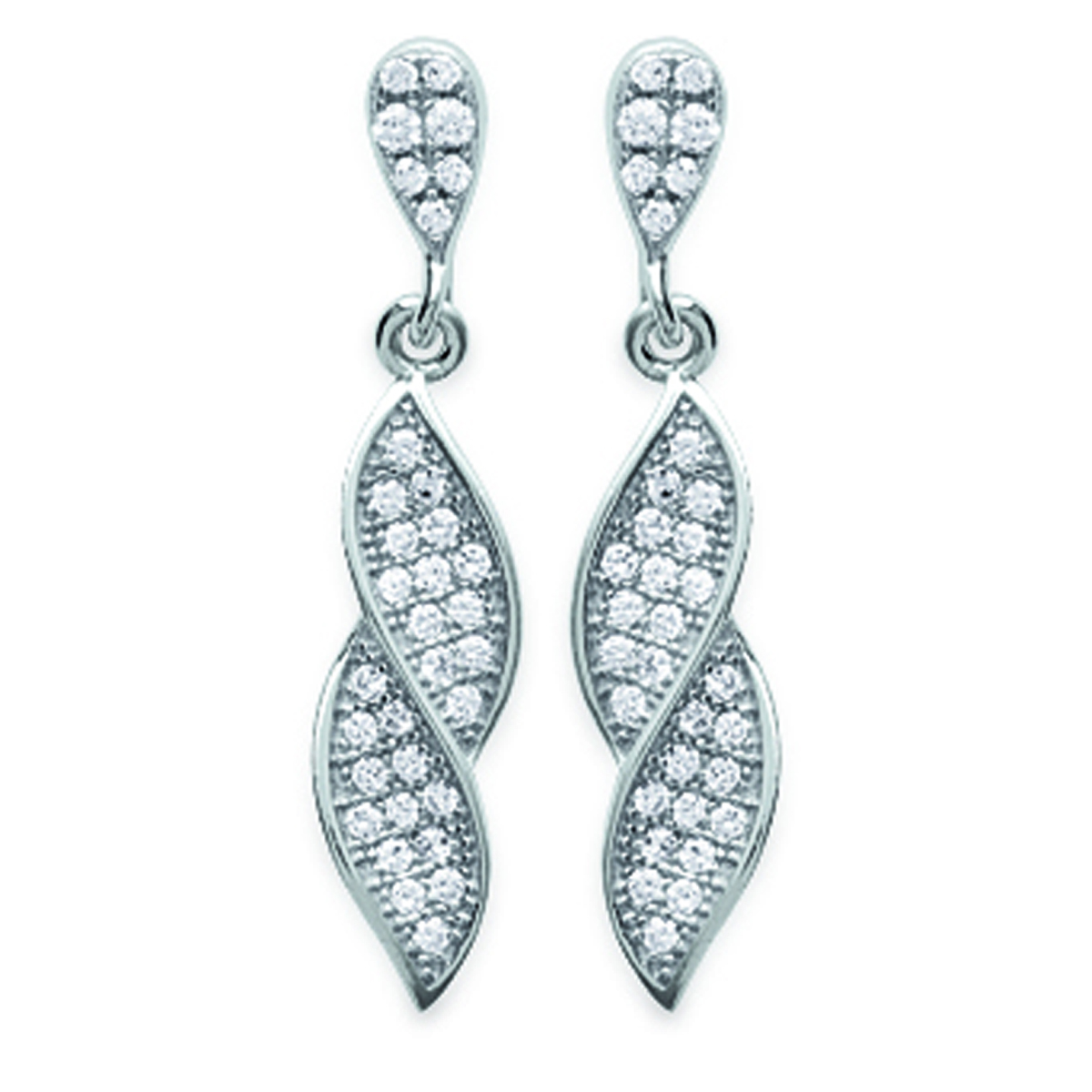 Boucles Argent \'Sissi\' blanc argenté (rhodié) - 25x4 mm - [M1115]