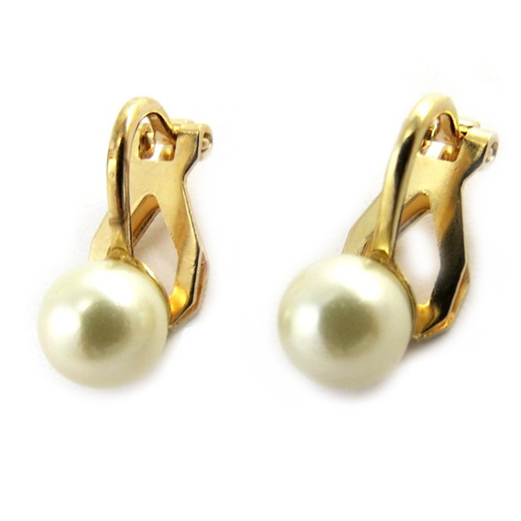 Clips Plaqué Or \'Perle\' ivoire - 6 mm - [M7148]